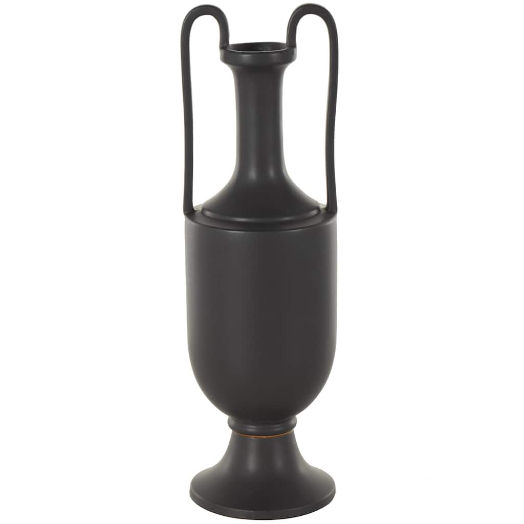 Ceramic Fluted Urn Shaped Vase with Arch Handles - Black or White - Roche River Decor