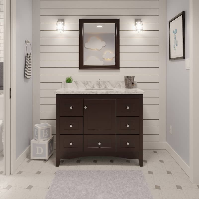 KitchenBathCollection Abbey 42" Bathroom Vanity with Carrara Marble Top - Chocolate
