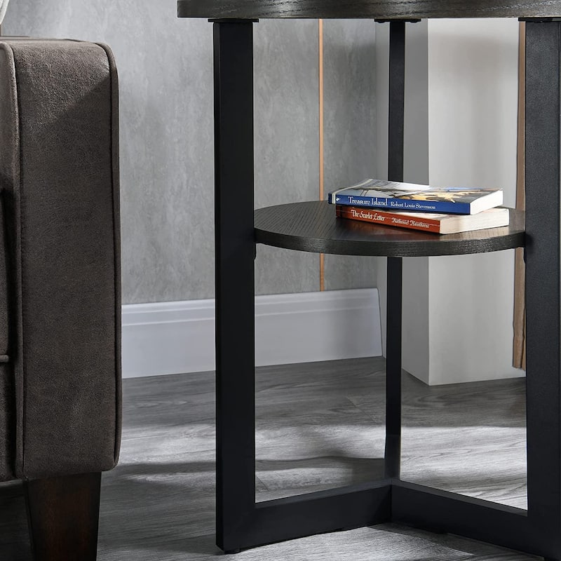 Round Coffee Table with Solid Wood Storage Circle Center Table