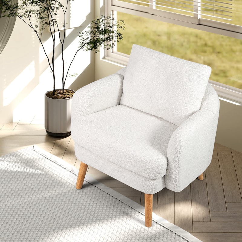 Gymax Sherpa Accent Chair Set of 2 w/ Seat Cushion & Pillow Rubber