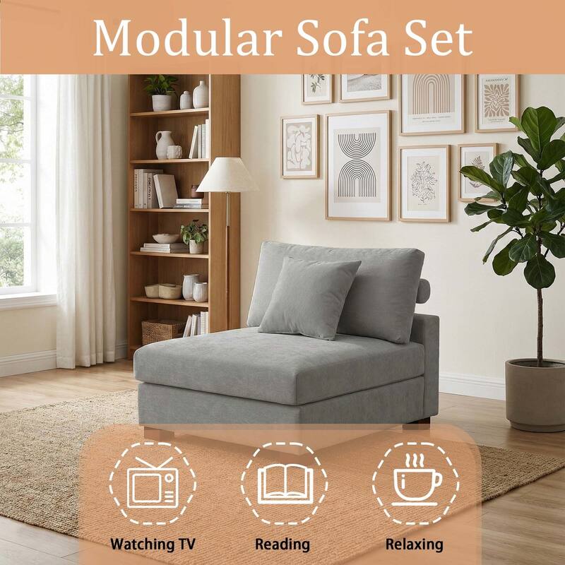 Chenille Upholstered Armless Accent Chair With Plush Cushion