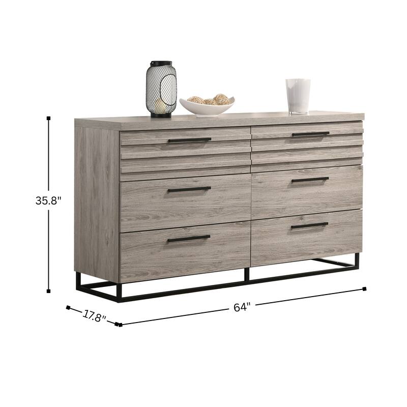 Roundhill Furniture Alvear Contemporary 6-Drawer Dresser, Weathered Gray