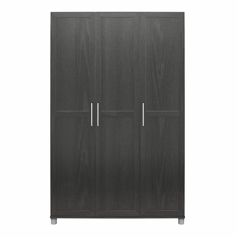 Roomfitters Camberly Framed 3-Door Wardrobe Closet with Hanging Rod and Shelving Storage, Black Finish