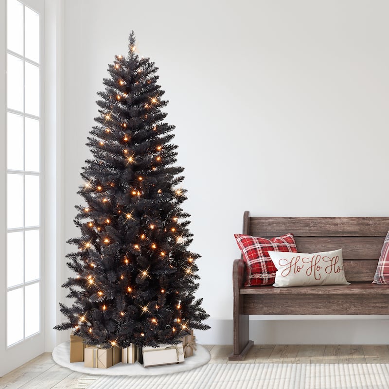 Puleo International 7' Pre-Lit Black Artificial Carson Pine Tree