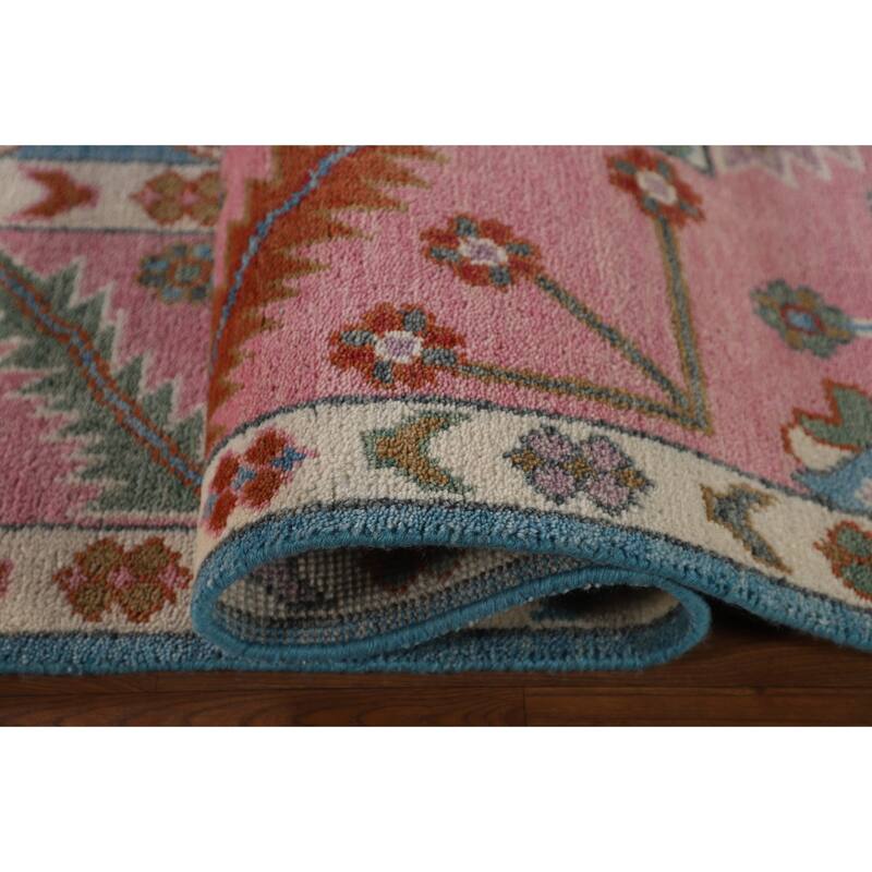 Light Blue & Pink Oushak Oriental Area Rug Handmade Wool Carpet - 8'11"x 11'10"