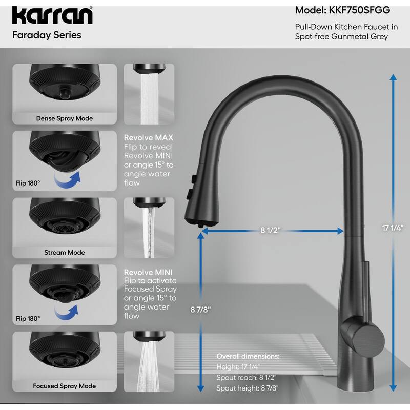 Karran USA KKF750 Faraday 1.8 GPM Single Hole Pull Down Kitchen Faucet