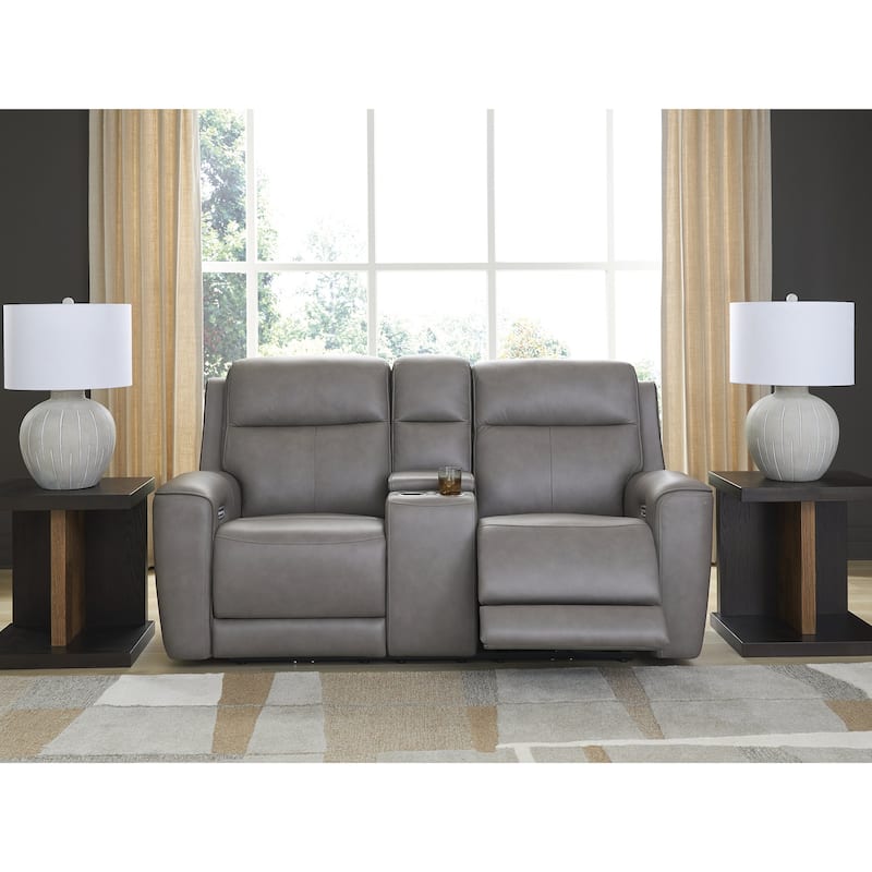 Signature Design by Ashley 5Z-Relaxation Coin Gray Reclining Loveseat with Console - 78"W x 41"D x 43"H
