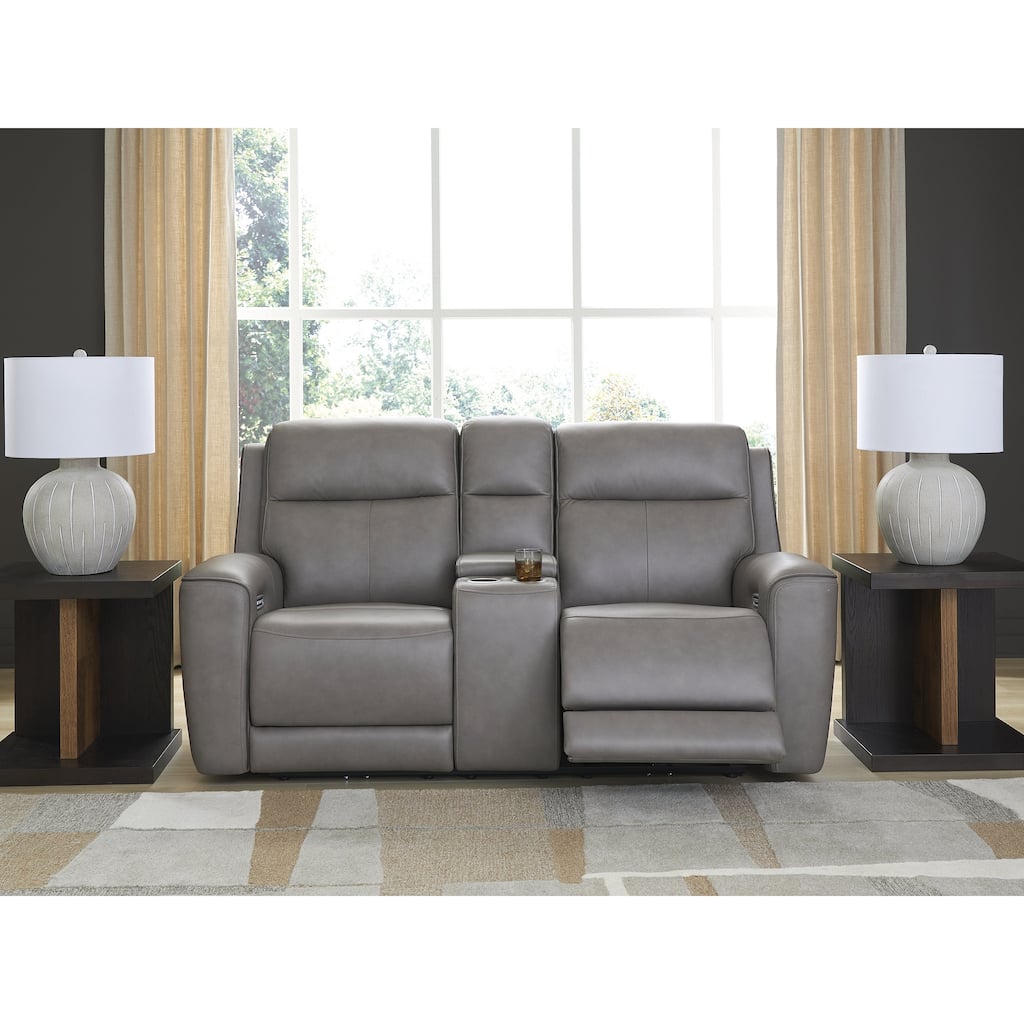 Signature Design by Ashley 5Z-Dreamlight Gray Power Reclining Loveseat with Console - 78"W x 41"D x 43"H