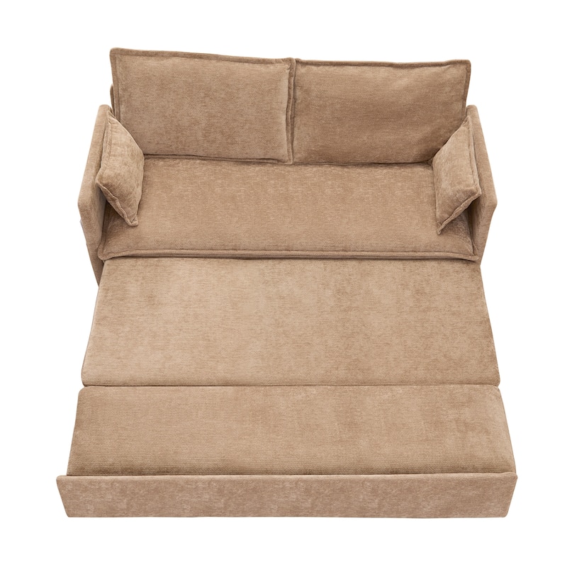 59.5" Corduroy Convertible Sofa Bed with Pull-Out Sleeper, USB/C-Type Charging Ports, and Side Storage