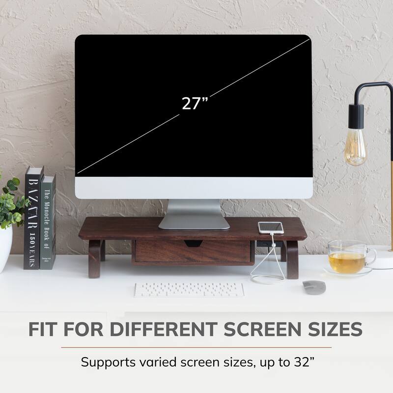 Jani Wood Monitor Stand Riser Desk - Ergonomic Design Stand, Desktop Organizer Table for Home, Office Workspace, Gaming Desk