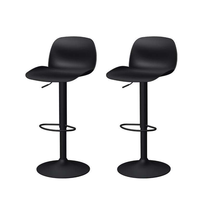HomeRoots Set of Two Black Heavy Duty Plastic and Metal Low Back Adjustable Height Swivel Bar Chairs