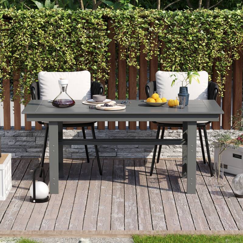 70.9" Outdoor Dining Table with Umbrella Hole, HDPE All Weather Patio Table Waterproof UV Resistant Rectangular Dining Table