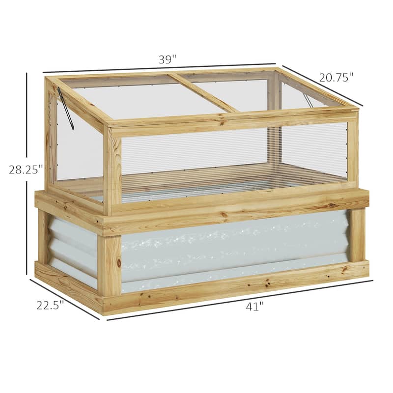 Outsunny Raised Garden Bed with Polycarbonate Greenhouse, Lean-to Garden Wooden Cold Frame Greenhouse