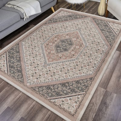 Sevita Gray and Blush Pink Oriental Area Rug