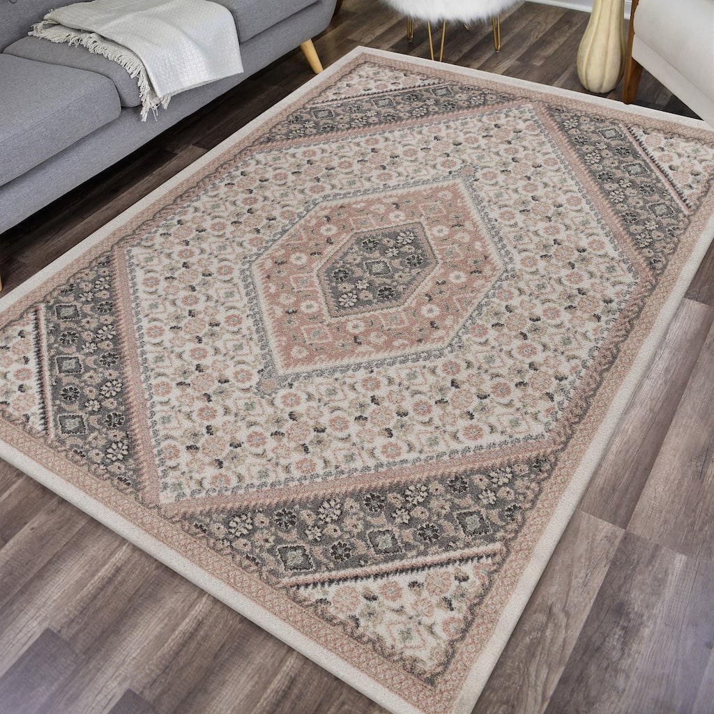 Sevita Gray and Blush Pink Oriental Area Rug