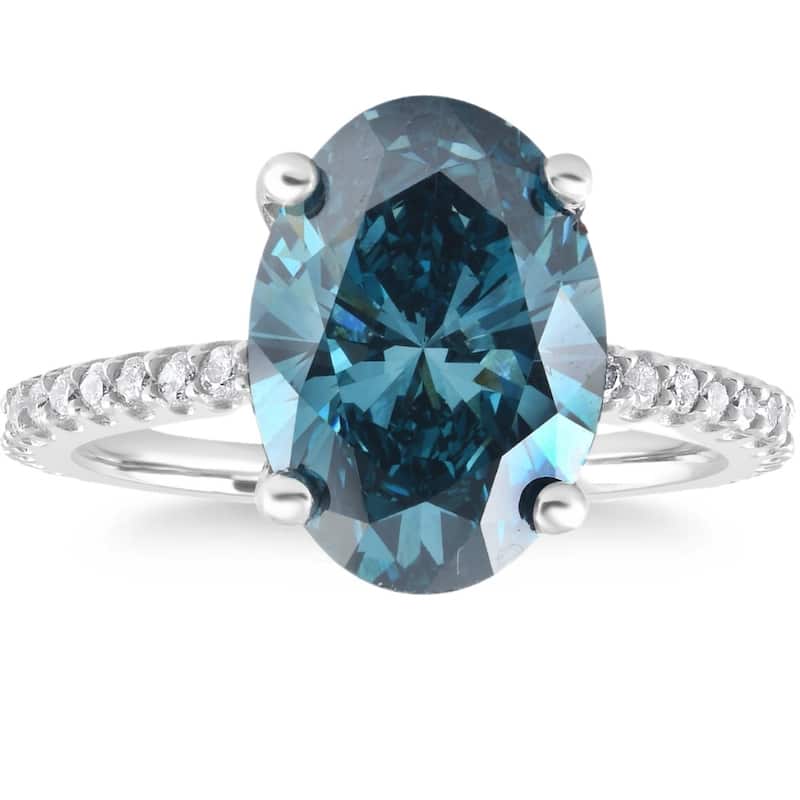 2 1/3Ct Blue Oval Diamond Engagement Ring in White Gold Lab Grown