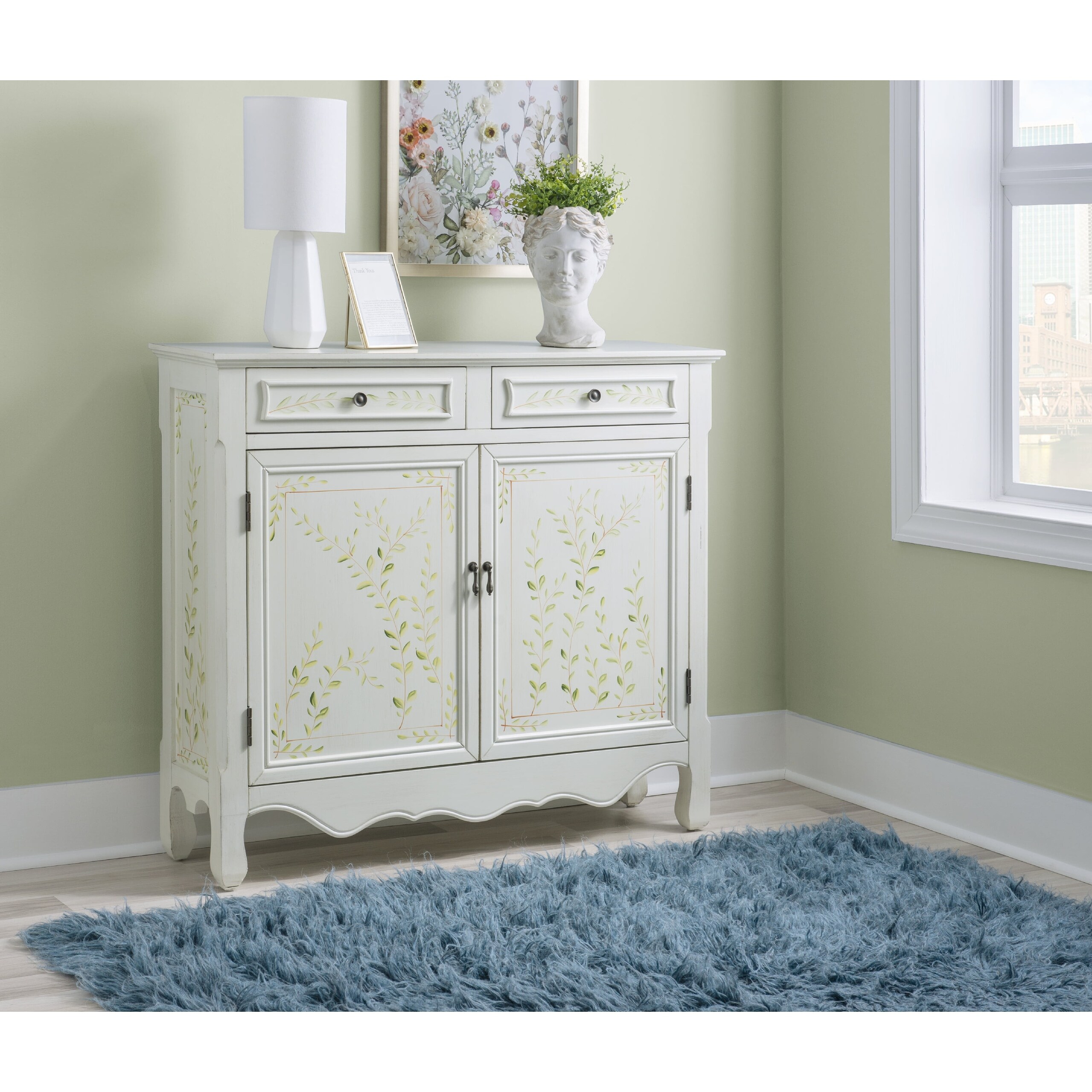 Cillian 2-Door 2-Drawer Console Table with Shelves, White Hand
