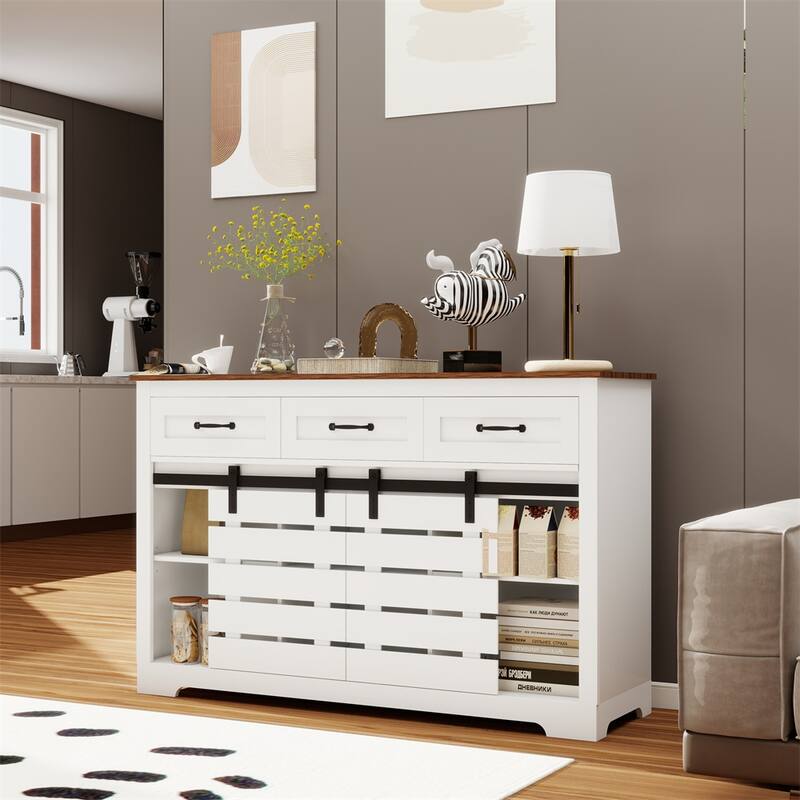 53" Farmhouse Sideboard Buffet Storage Cabinet,Coffee Bar Cabinet