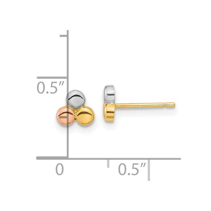Curata 14k Tri color Gold Circle Post Earrings - 5.5x5.9mm