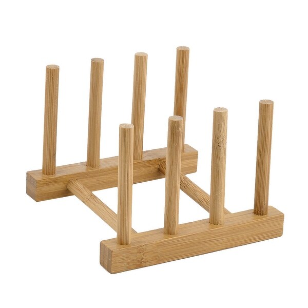 Kitchen Wood Kitchenware Dish Bowl Plate Holder Organizer Drying Rack - Wood Color - 5.5" x 5.3" x 4"(L*W*H)