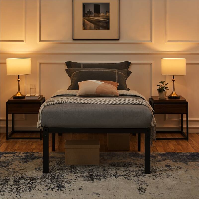 Yaheetech 16.5 Inch Metal Bed Frame with Heavy Duty Steel Slat Support Metal Platform Bed Frame with Underbed Storage