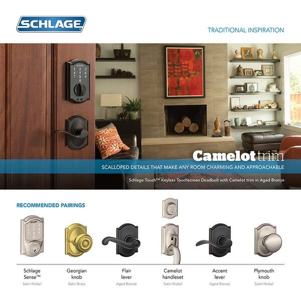 Camelot Aged Bronze Sense Smart Door Lock with Left Handed Accent Lever Door Handleset