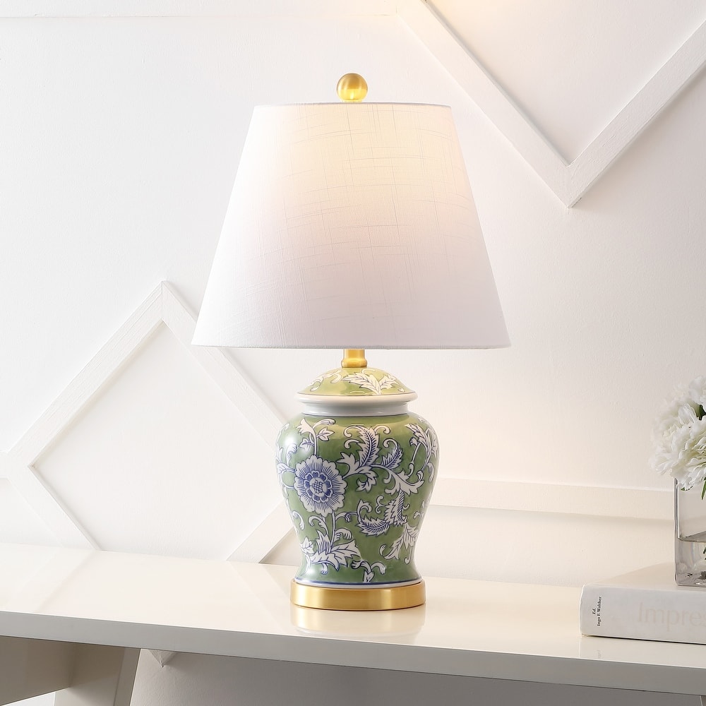 Penelope 22" Chinoiserie LED Table Lamp, Blue/White by JONATHAN Y