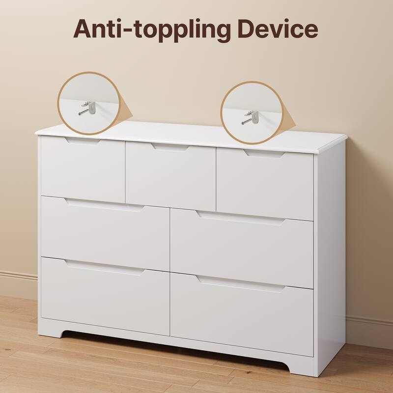 7 Dresser Storage Drawer Units Chest Of Drawers, Dresser With Recessed Distinctive Handles