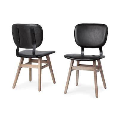 Haden Black Faux-Leather Wrap With Brown Solid Wood Base Dining Chair (Set of 2) - 18.5L x 18.5W x 33.3H