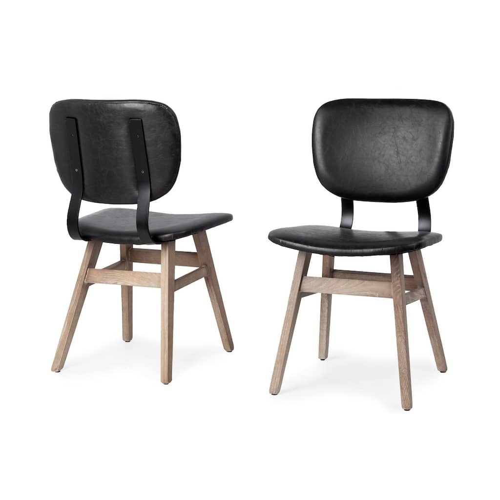 Haden Black Faux-Leather Wrap With Brown Solid Wood Base Dining Chair (Set of 2) - 18.5L x 18.5W x 33.3H