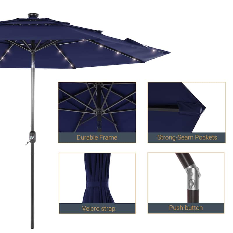 LIVOOSUN LED 10FT LED 3-layer Patio Umbrella with UPF50+, Tilt Function, and Wind-Resistant Design——Experience Outdoor Comfort