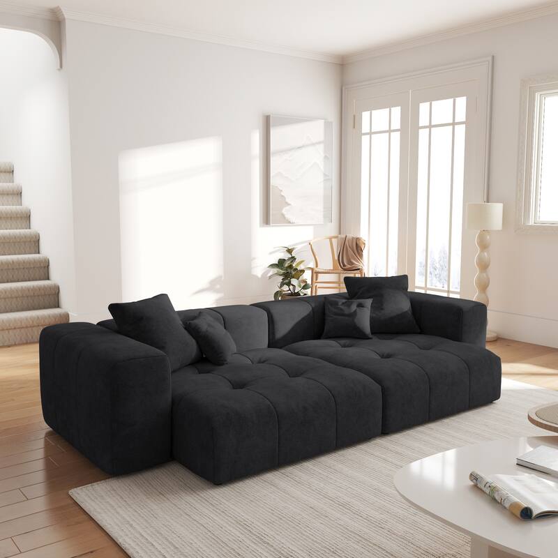 Linen Modular Sofa Modern Lounge Sectional Sofa Deep Seat Loveseat for Small Space - Black