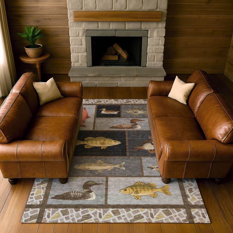 Machine Washable Indoor/ Outdoor Cabin Lodge Chantille Rug