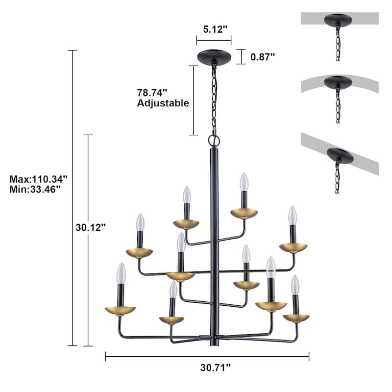 Modern Farmhouse 10-Light 4-Tier Candle Chandelier for Dining Room & Living Room
