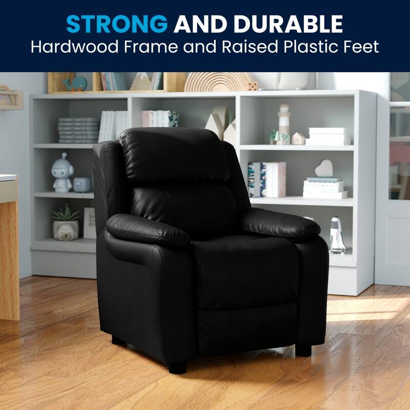 Deluxe Padded Contemporary Kids Recliner with Storage Arms