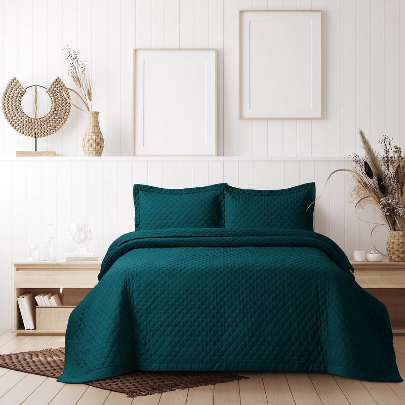 Brisbane Solid Oversized Quilt Set - Peacock - Twin