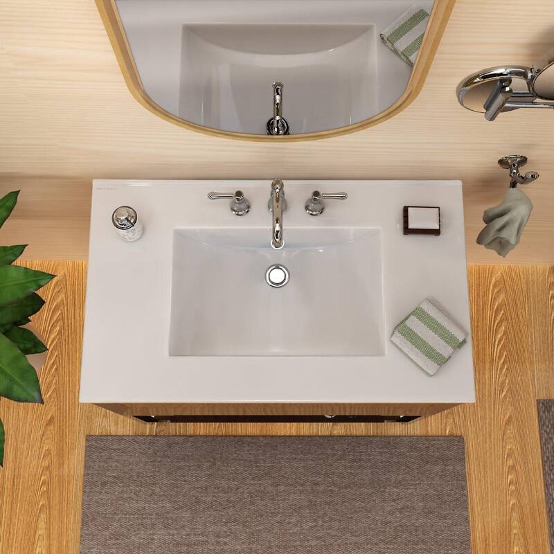 Whitehaus WHCS3722-3H 37" Rectangular Vitreous China Drop In Bathroom