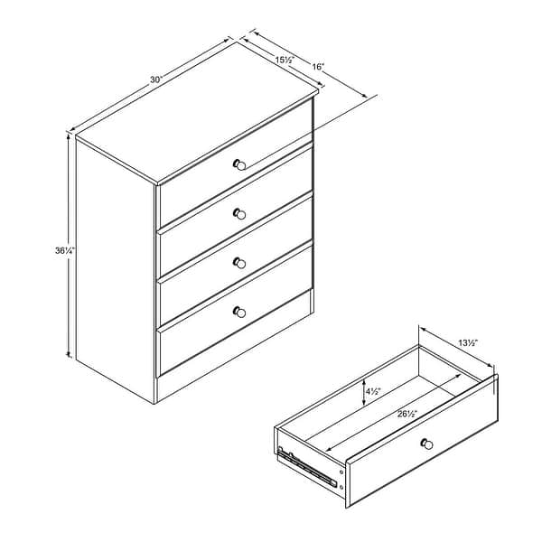 dimension image slide 1 of 2, Bella 4-Drawer Dresser, White