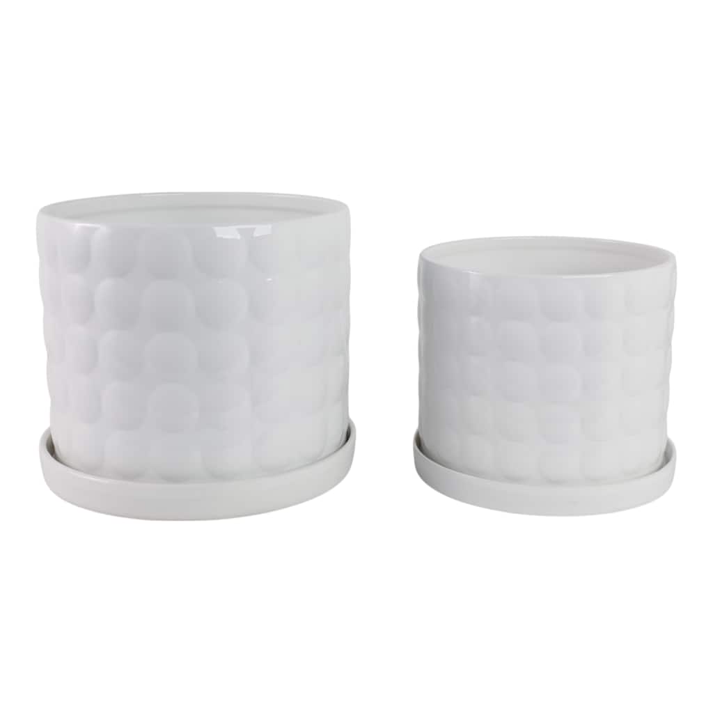 Ceramic Planter Set with Round Design and Drainage Tray (Set of 2)
