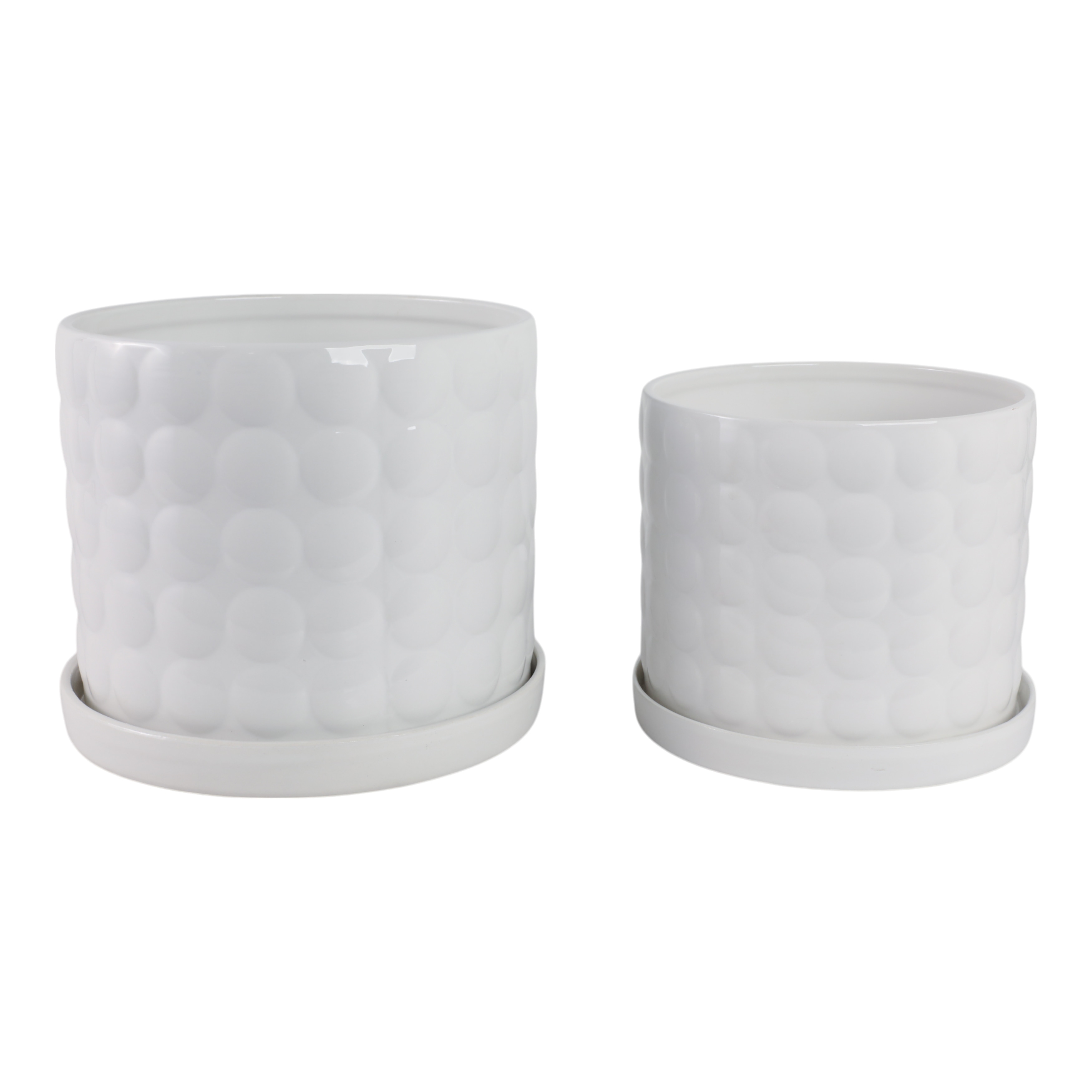 Plant Pot Set of 2 - White Ceramic Round Bubble Garden,7/9in