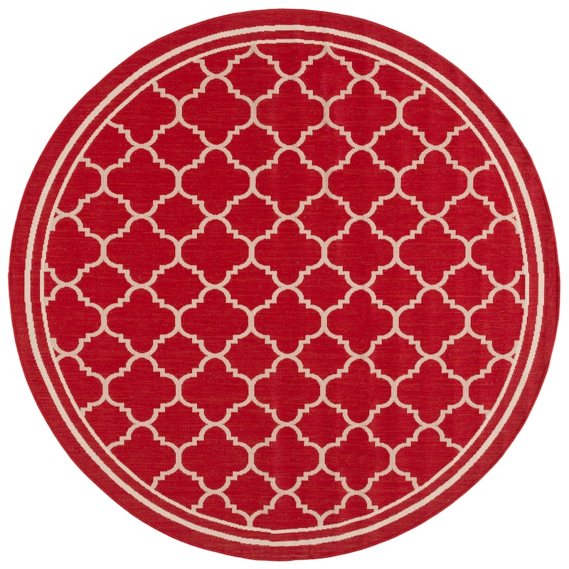 SAFAVIEH Courtyard Kristelle Indoor/ Outdoor Waterproof Patio Backyard Rug - 6'7" Round - Red/Bone