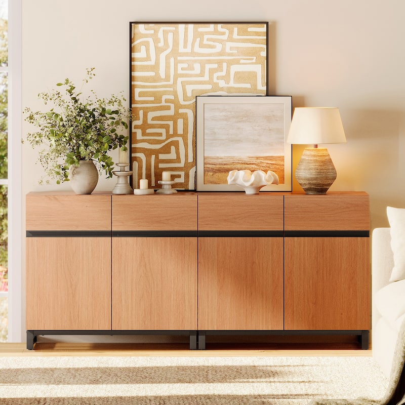 WAMPAT Storage Cabinet, Modern Sideboard with Adjustable Shelf and Metal Base