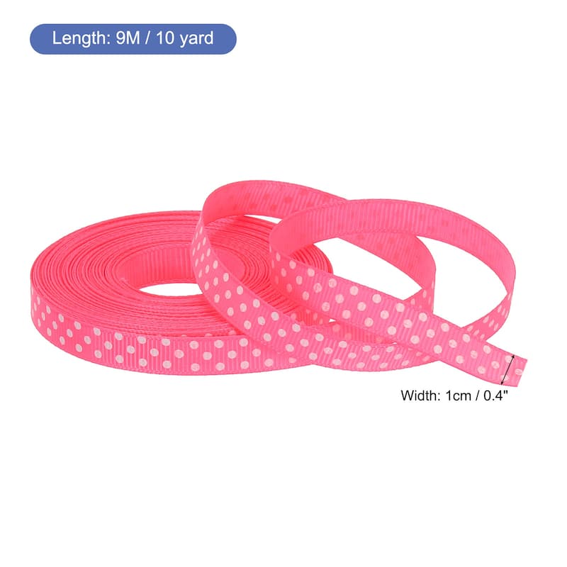 Grosgrain Ribbons with White Dots Ribbon Bow Decoration - Bright Pink - 10 Yardx0.4 Inch