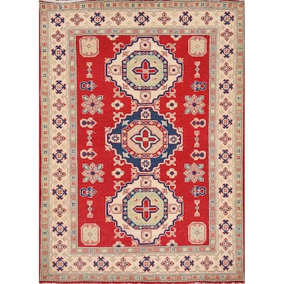 Geometric Kazak Oriental Rug Handmade Wool Carpet - 4'3" x 5'6"