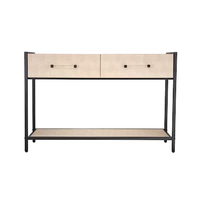 Caz 48 Inch 2 Drawers Sofa Console Table w Black Frame, Faux Leather