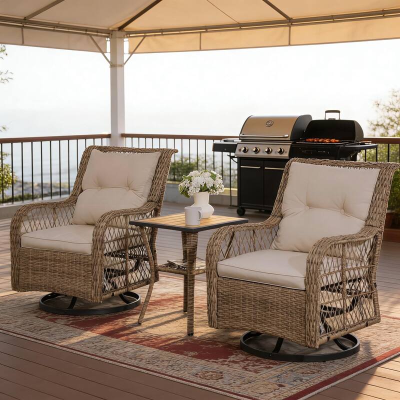 GDFStudio Outdoor Zephyr PE Rattan 3 Piece Bistro Set
