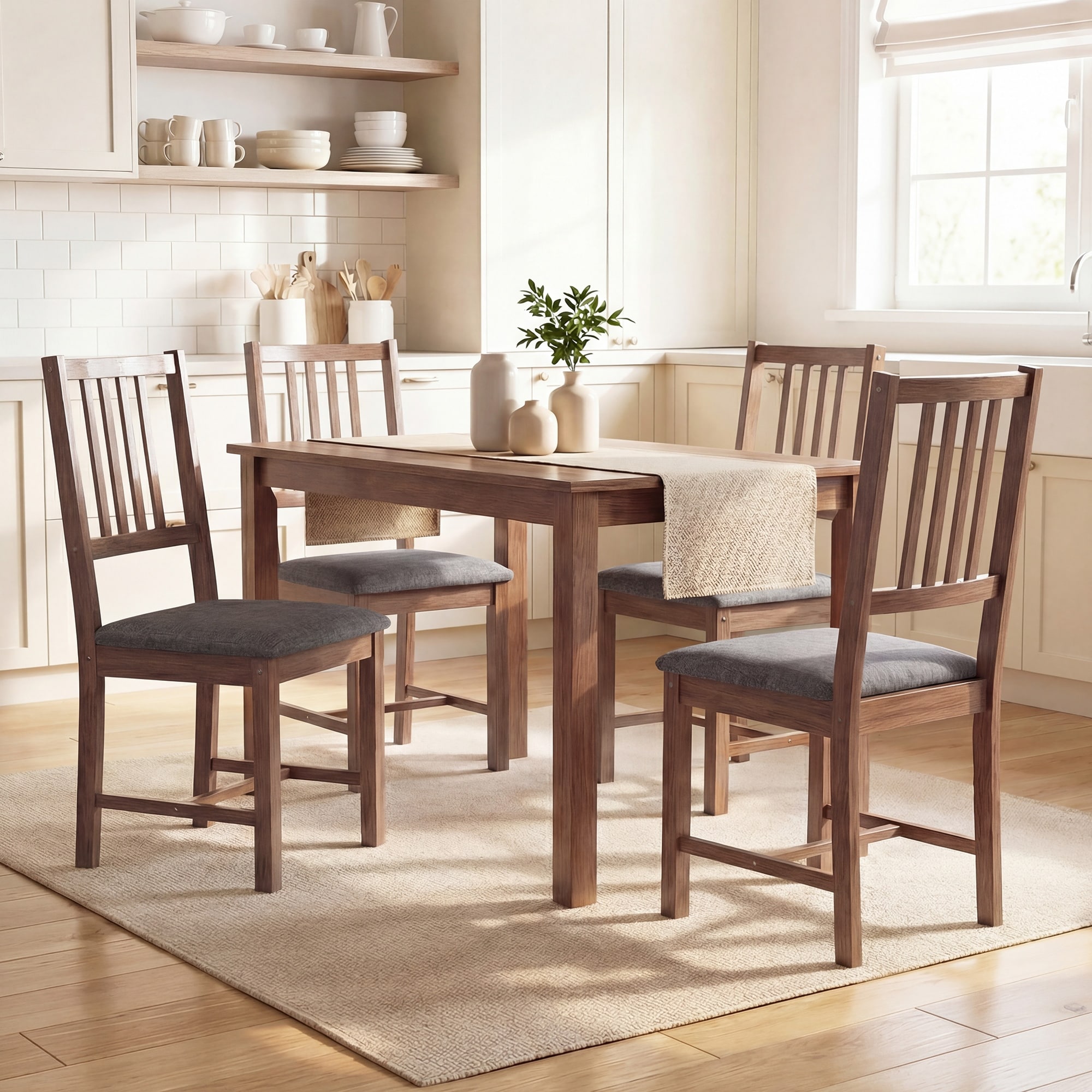 HOMCOM Wooden Dining Chairs Set of 4, Mid-Century Modern Upholstered Kitchen Chairs with Slat Backrest