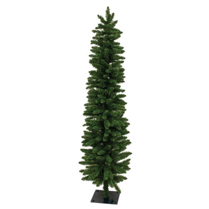 Slim Pencil Alpine Tree with Green Metal Base Holiday Decor - 6-Ft