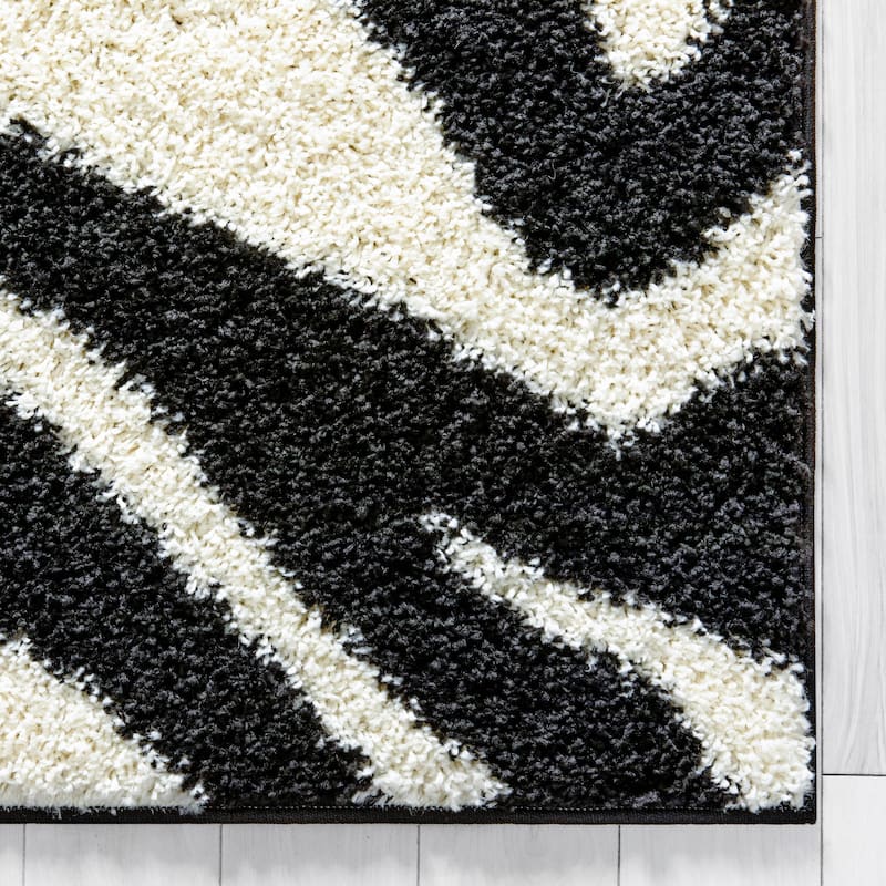 Well Woven Madison Shag Safari Zebra Animal Print Shag Area Rug