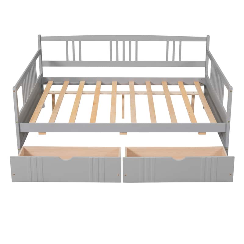 Full Wooden Daybed with Drawers, Armrests & Backrest